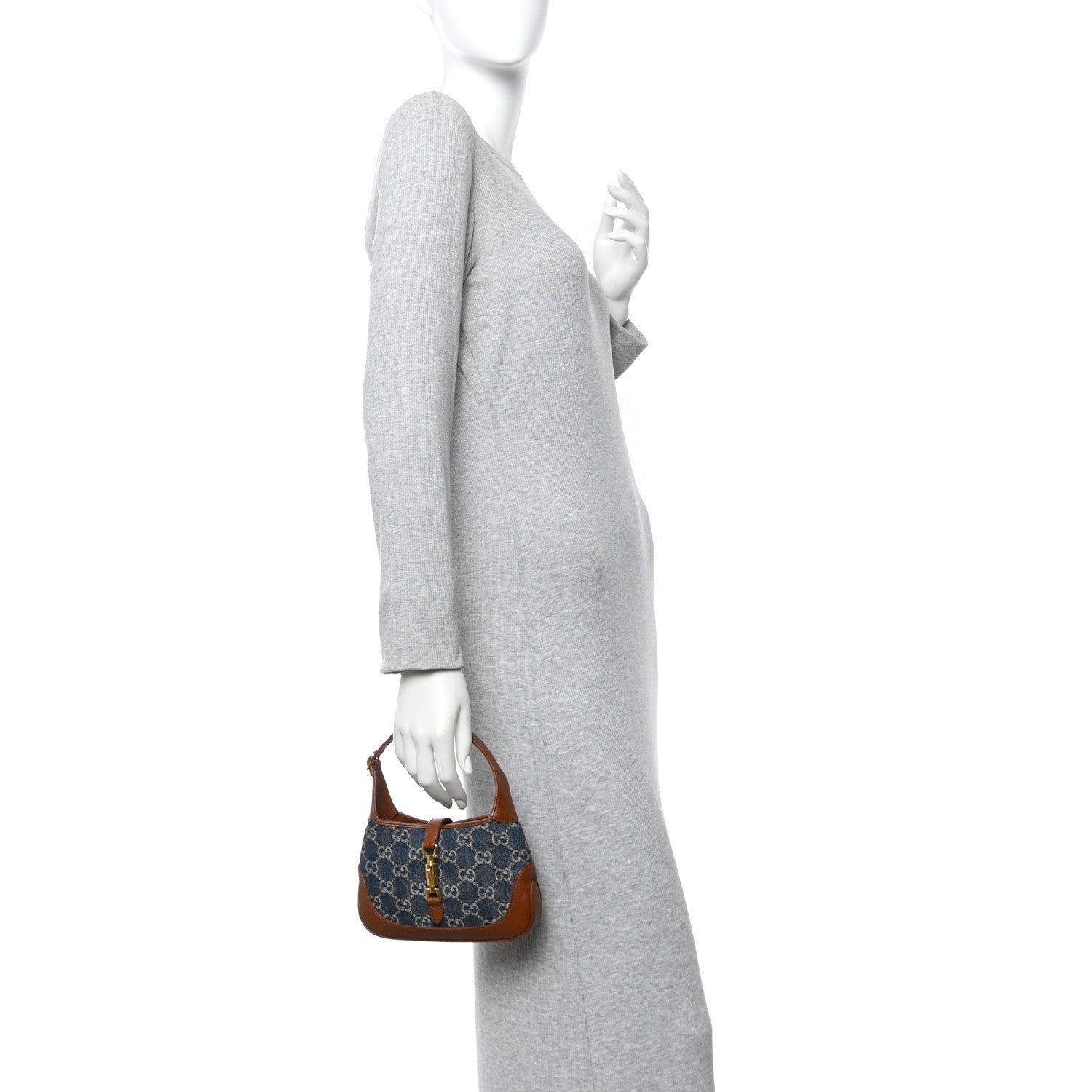 Gucci New Denim GG Monogram Calfskin Mini Jackie 1961 Hobo Blue Tea Cuir