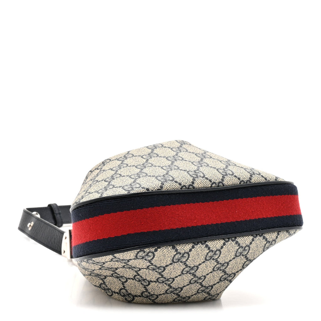 Gucci GG Supreme Monogram Textured Calfskin Web Small Attache Shoulder Bag Beige Blue