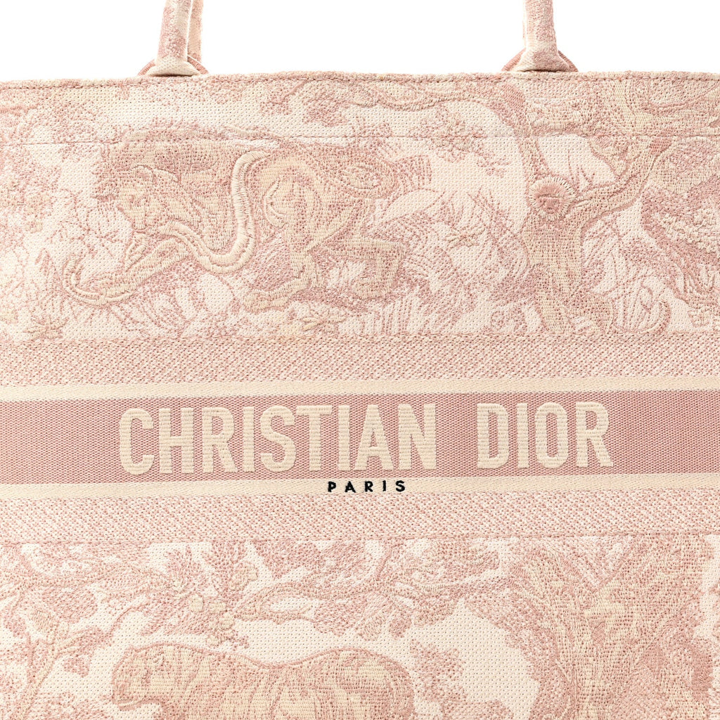 Christian Dior Canvas Toile De Jouy Embroidered Large Book Tote Pink