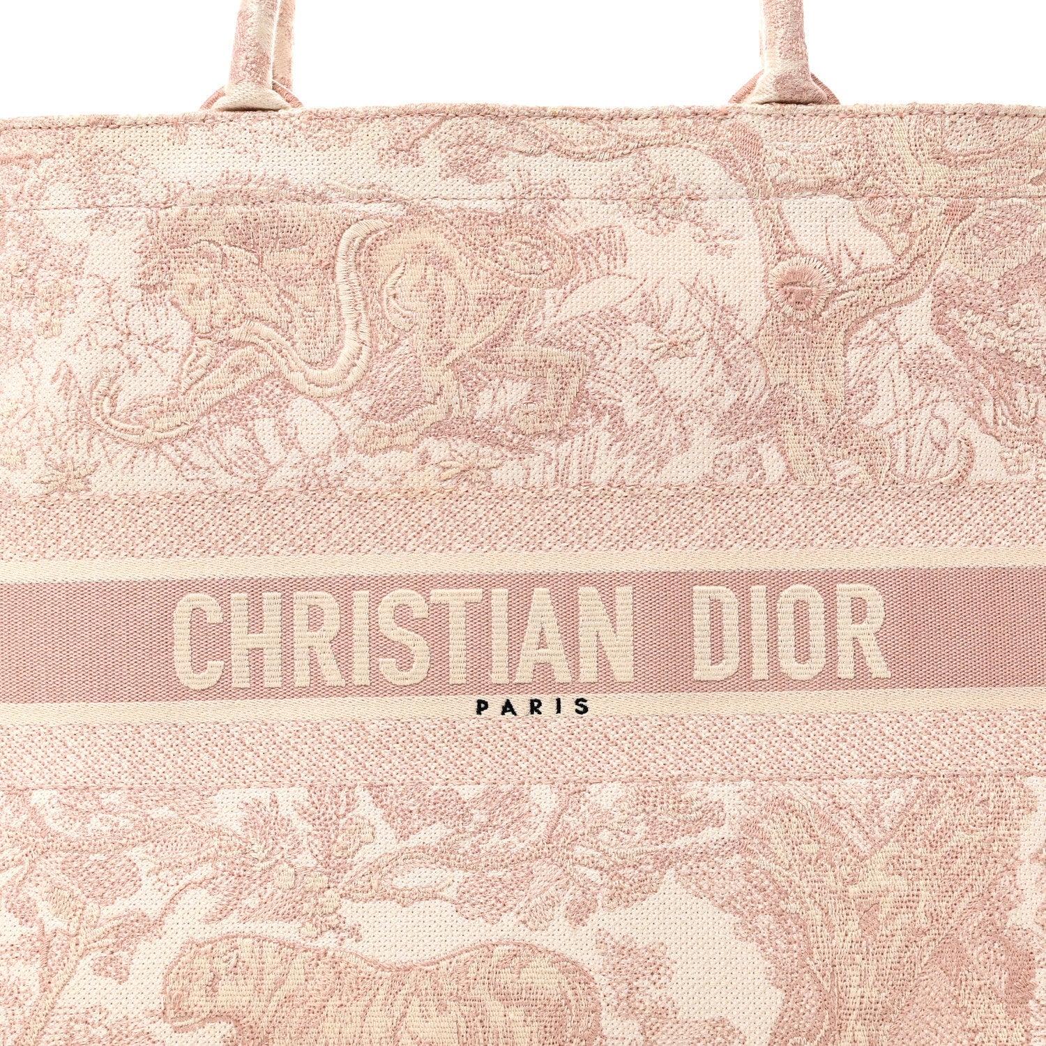 Christian Dior Canvas Toile De Jouy Embroidered Large Book Tote Pink
