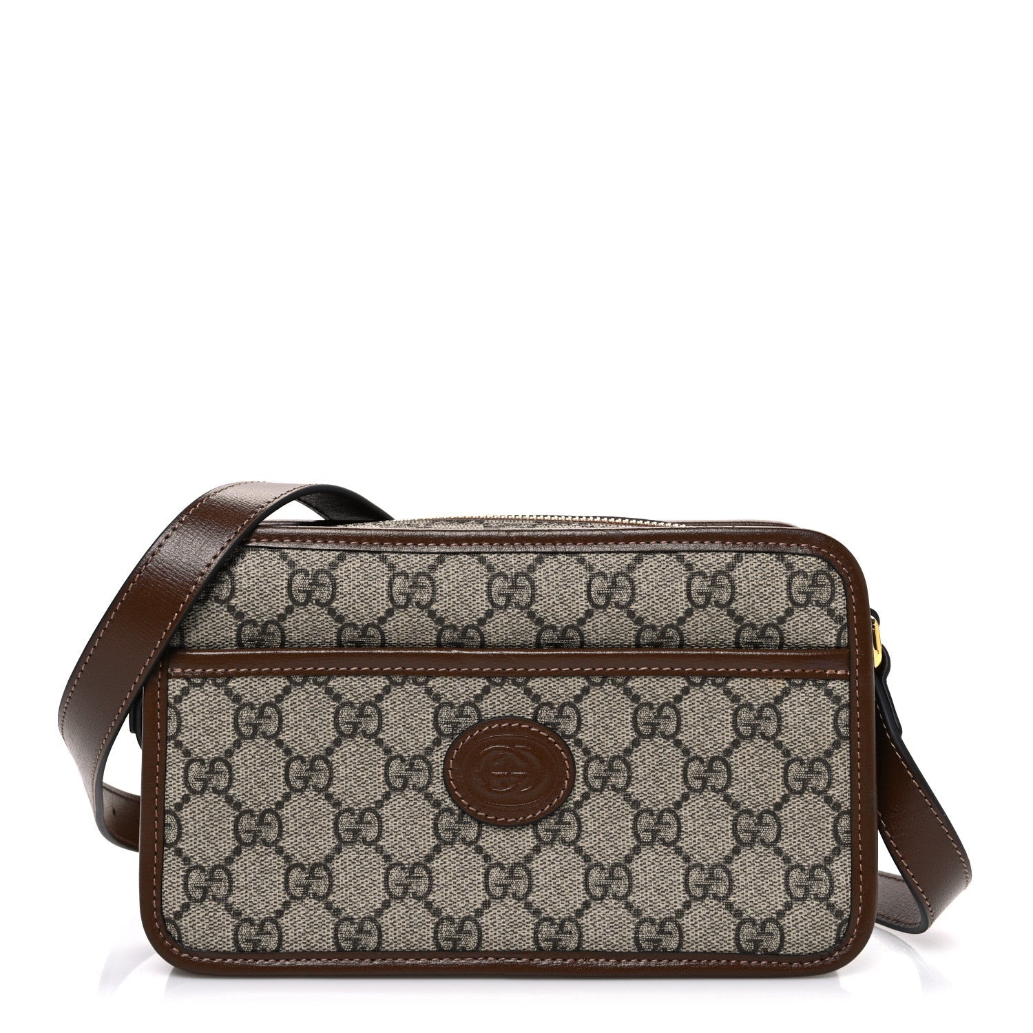 Gucci GG Supreme Monogram Azalea Calfskin Mini Retro Interlocking G Shoulder Bag Beige Ebony Brown Sugar