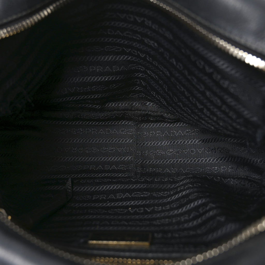 Prada Glace Calfskin Embossed Logo Crossbody Black