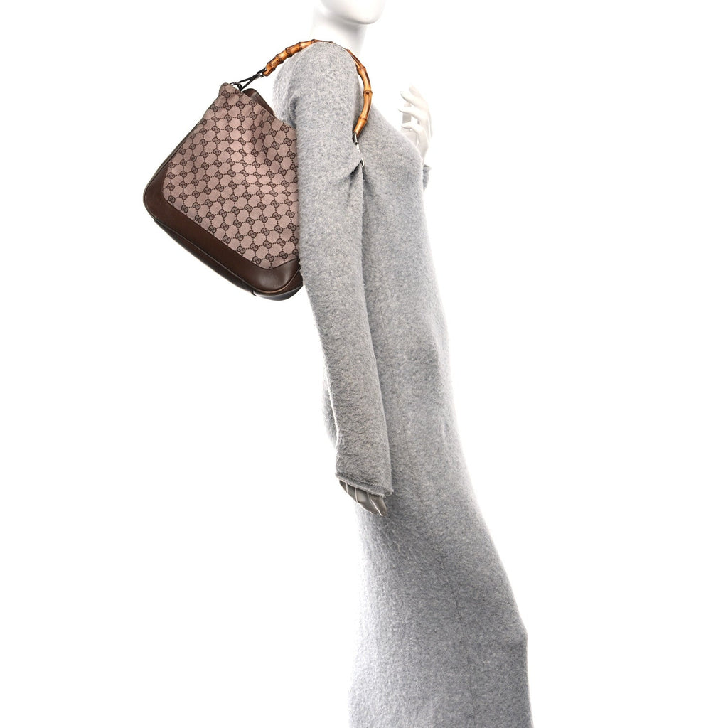 Gucci Monogram Bamboo Top Handle Bag Brown Pink