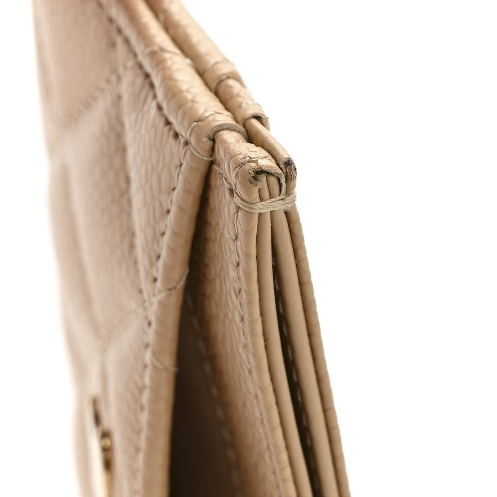 Caviar Quilted Card Holder Beige