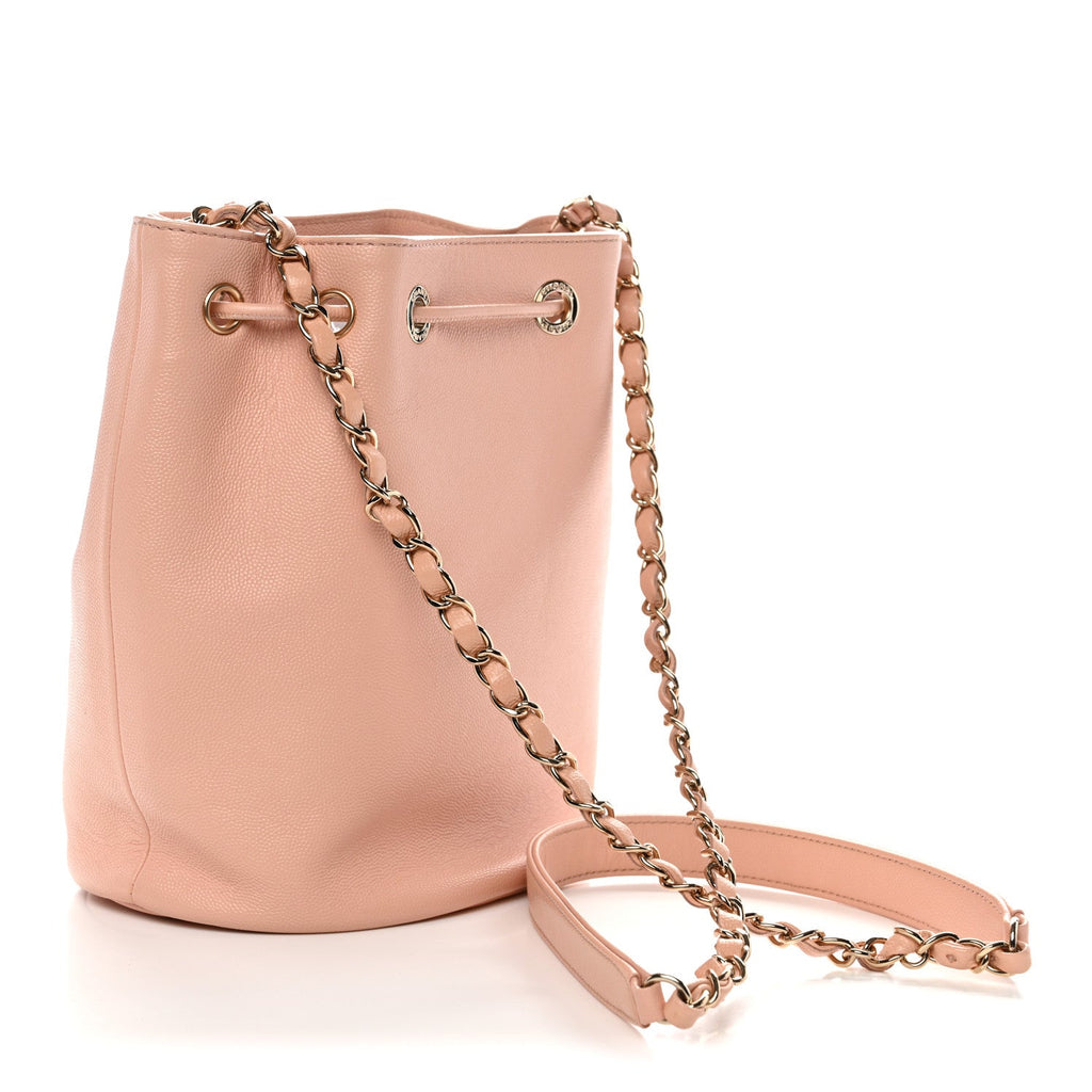 Chanel Caviar Deauville Drawstring Bucket Bag Light Pink