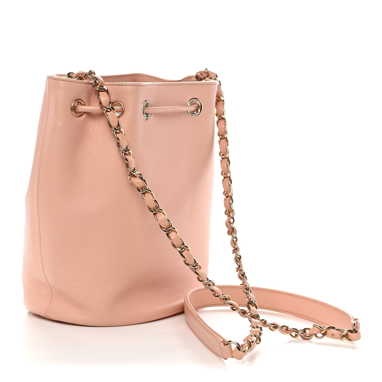 Chanel Caviar Deauville Drawstring Bucket Bag Light Pink