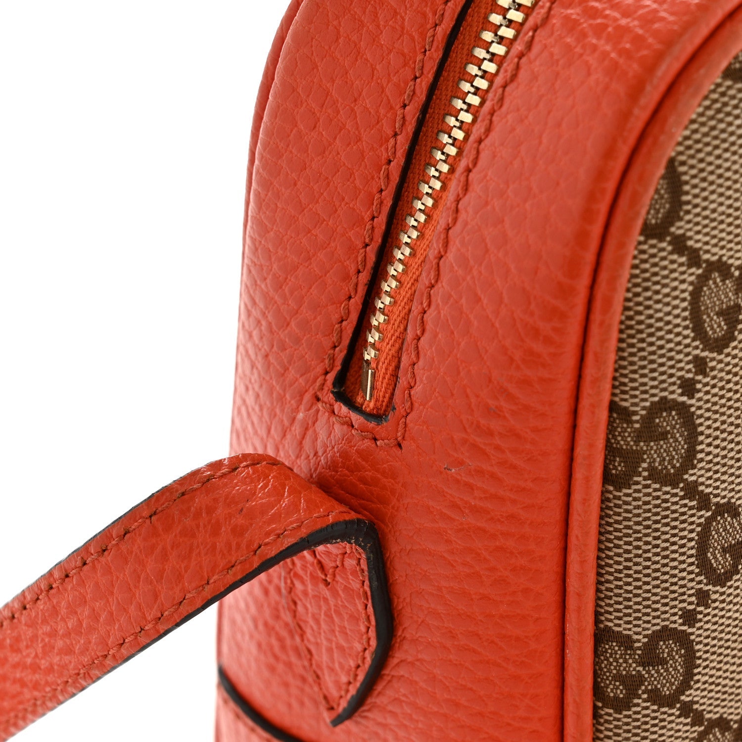Gucci Monogram Dollar Calfskin Mini Bree Messenger Bag Beige Ebony Sun Orange