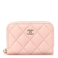 Caviar Quilted Zip Coin Purse Wallet Light Pink