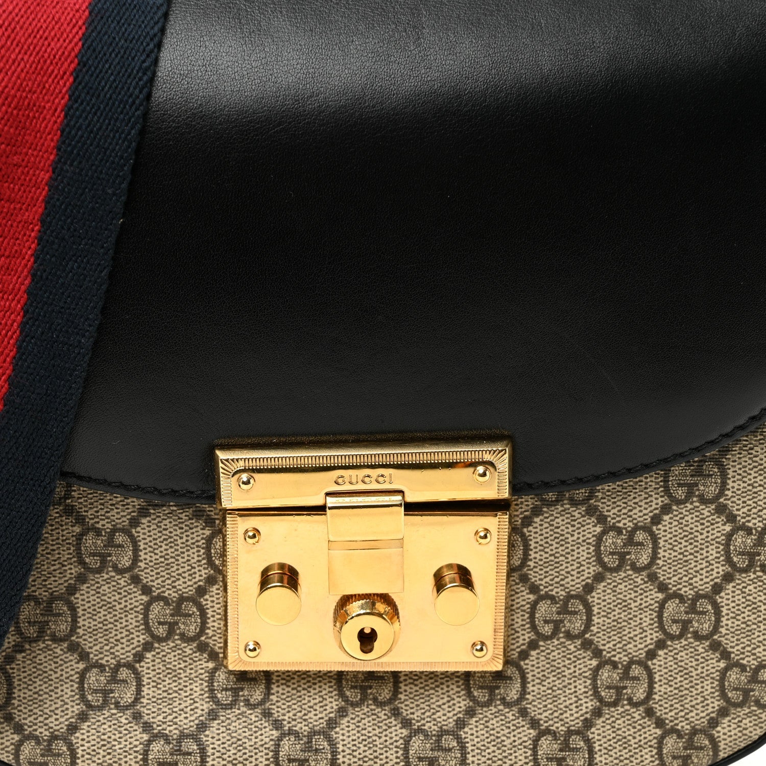 Gucci GG Supreme Monogram Web Medium Padlock Messenger Shoulder Bag Black