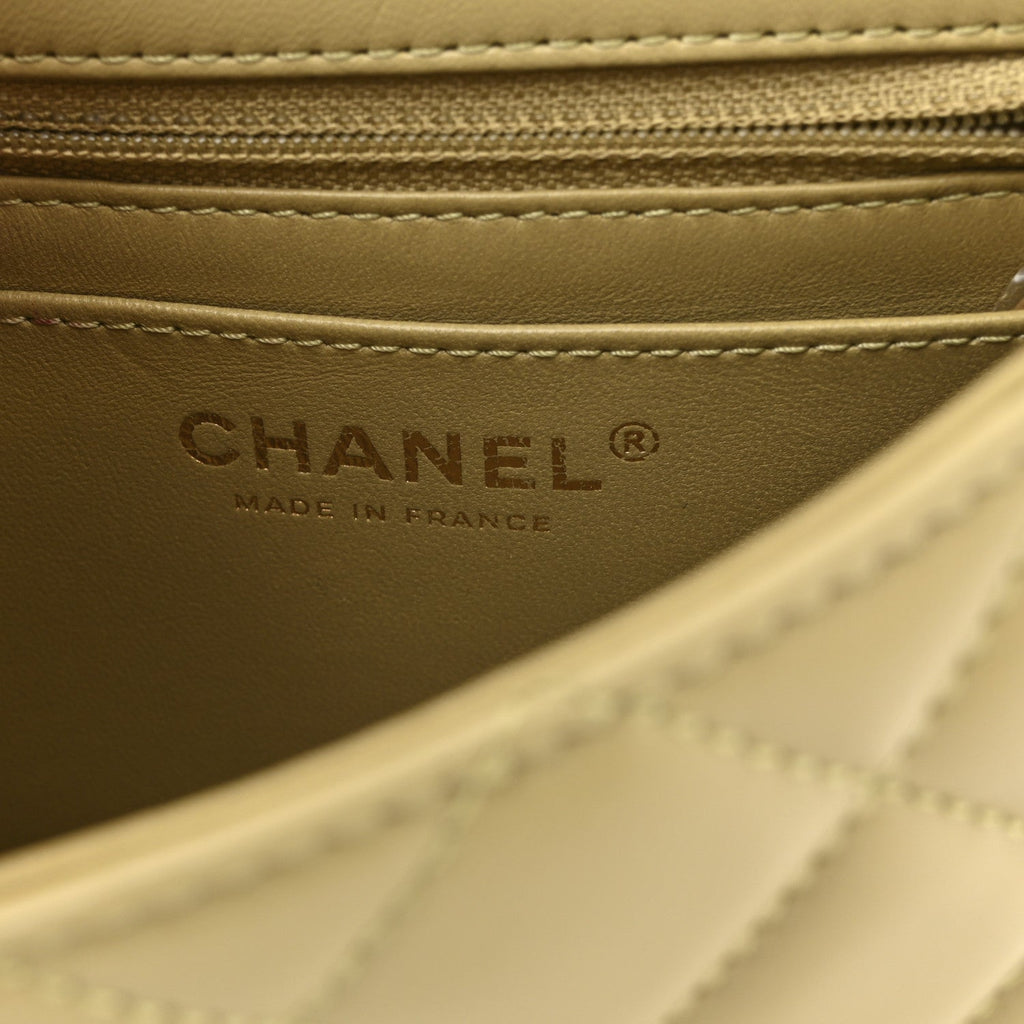 Chanel Lambskin Enamel Quilted Mini Coco Hearts Square Flap Light Green