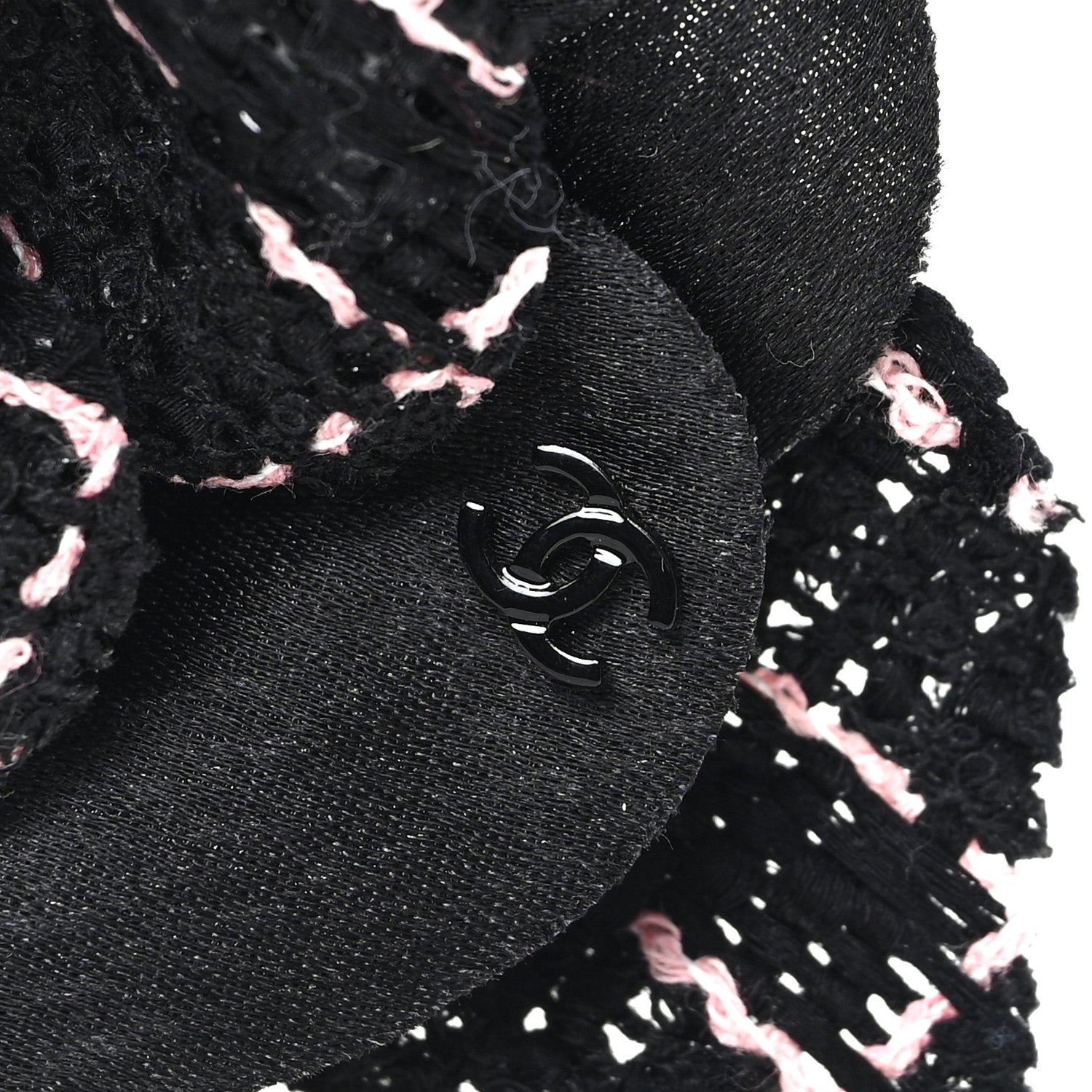 Chanel Tweed Camellia Pin Brooch Black Pink