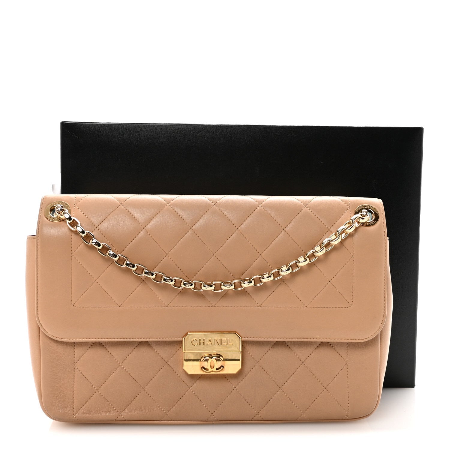 Chanel Lambskin Quilted Large Chic With Me Flap Beige