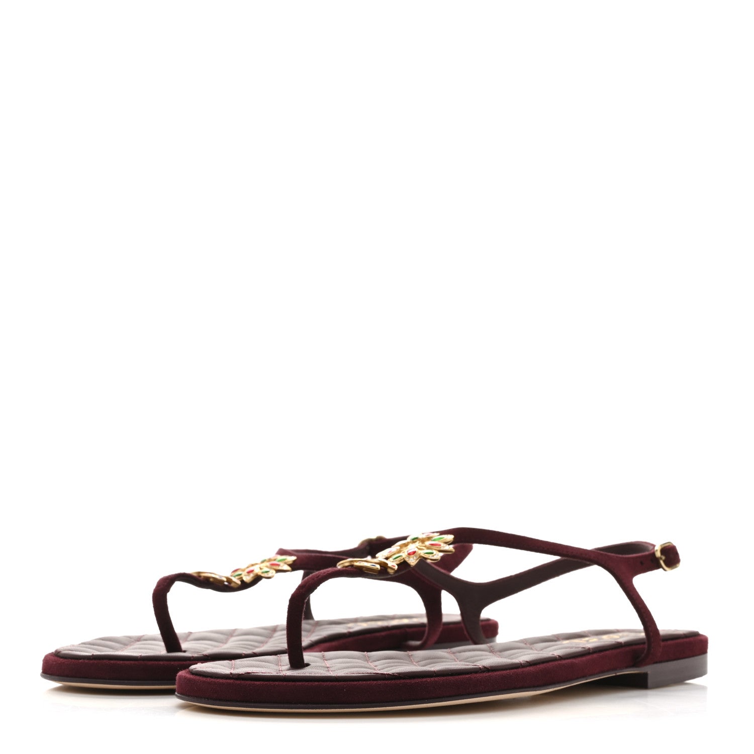 Chanel Suede Calfskin CC Crystal Thong Sandals 40.5 Burgundy