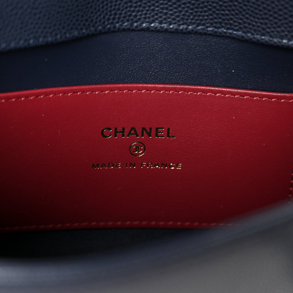 Chanel Shiny Caviar Mini Preppy Coco Shoulder Bag Dark Blue