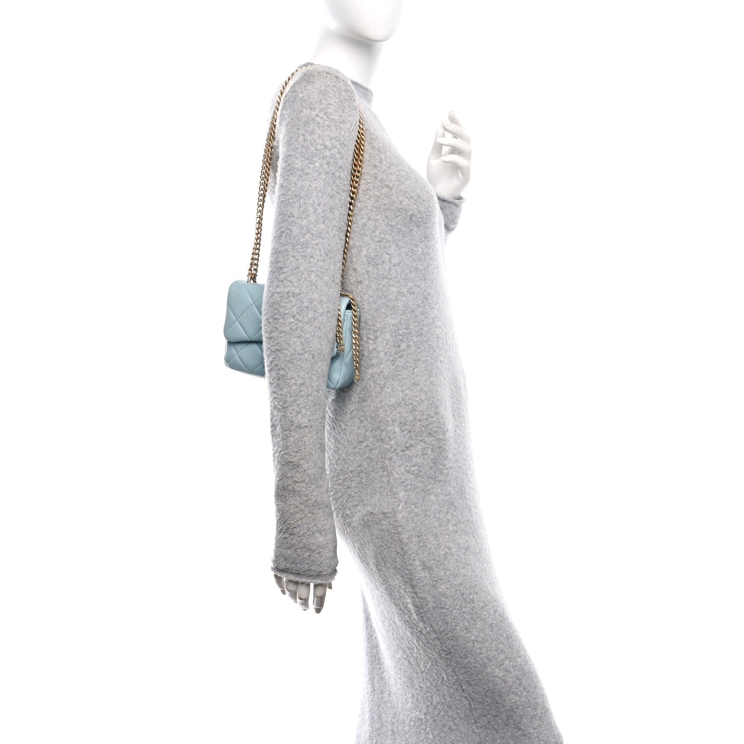 Chanel Lambskin Enamel Quilted Mini Pending CC Square Flap Light Blue