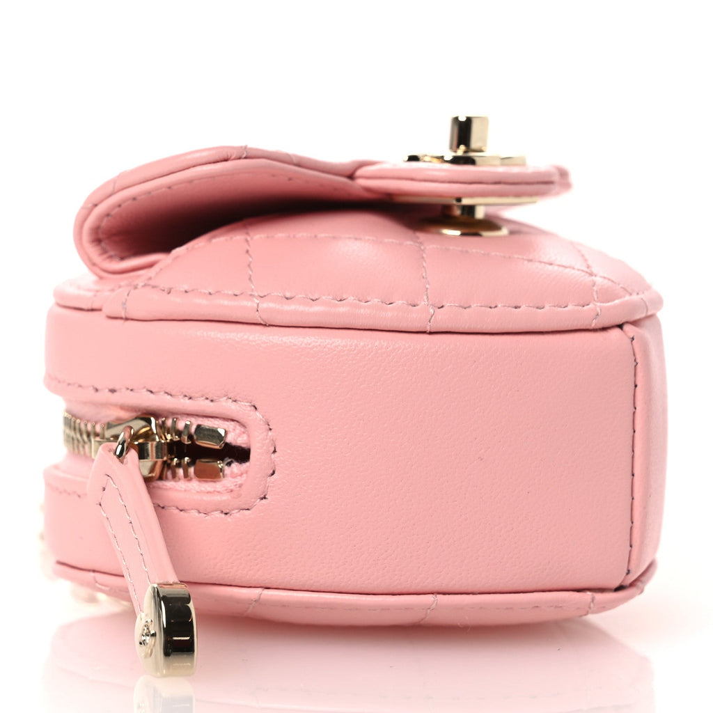 Lambskin Quilted CC In Love Heart Coin Bag Charm Light Pink