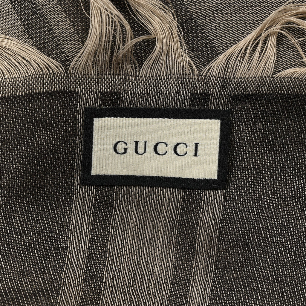 Gucci Wool Silk GG Monogram Diamante Plaid Surviee Shawl Beige Dark Brown