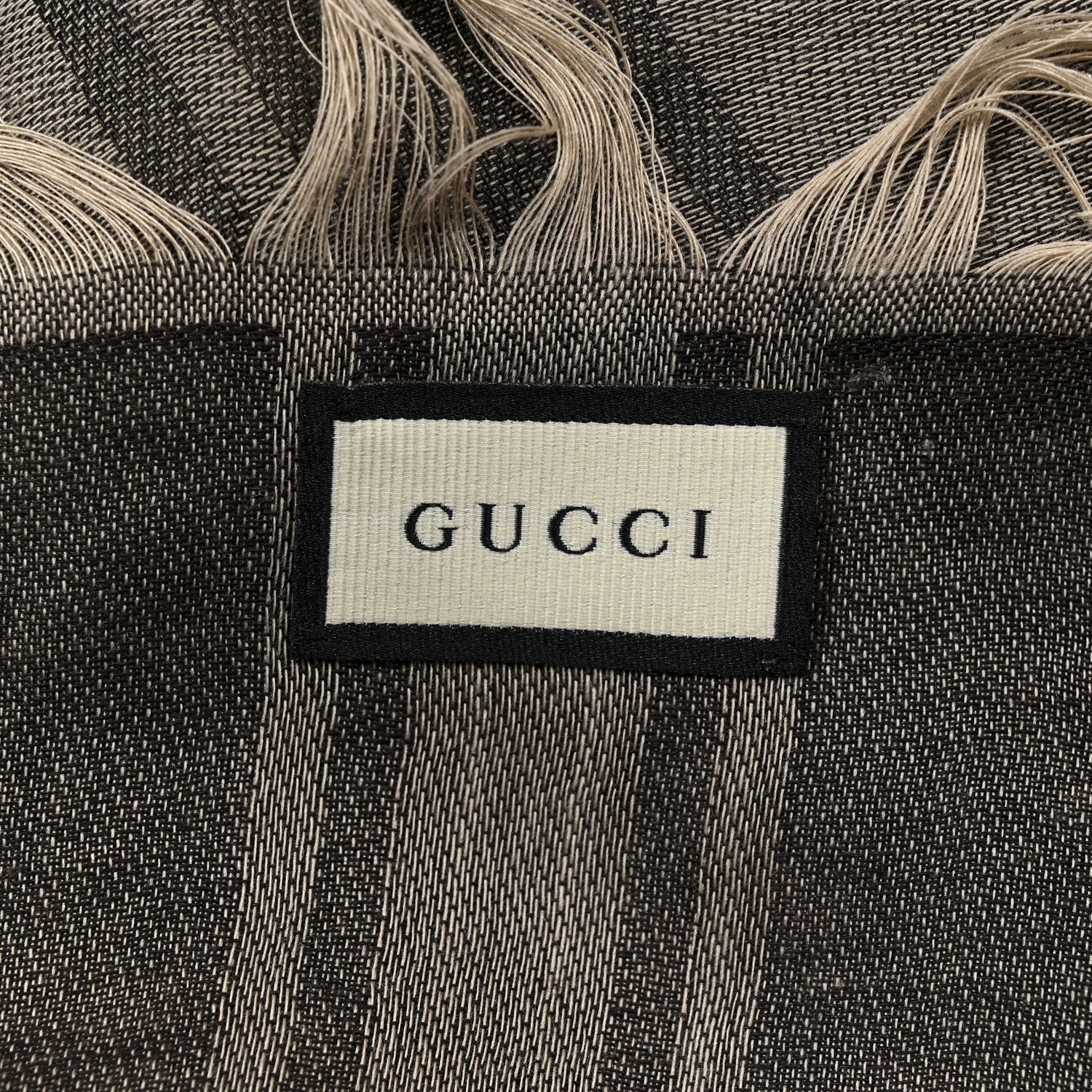 Gucci Wool Silk GG Monogram Diamante Plaid Surviee Shawl Beige Dark Brown