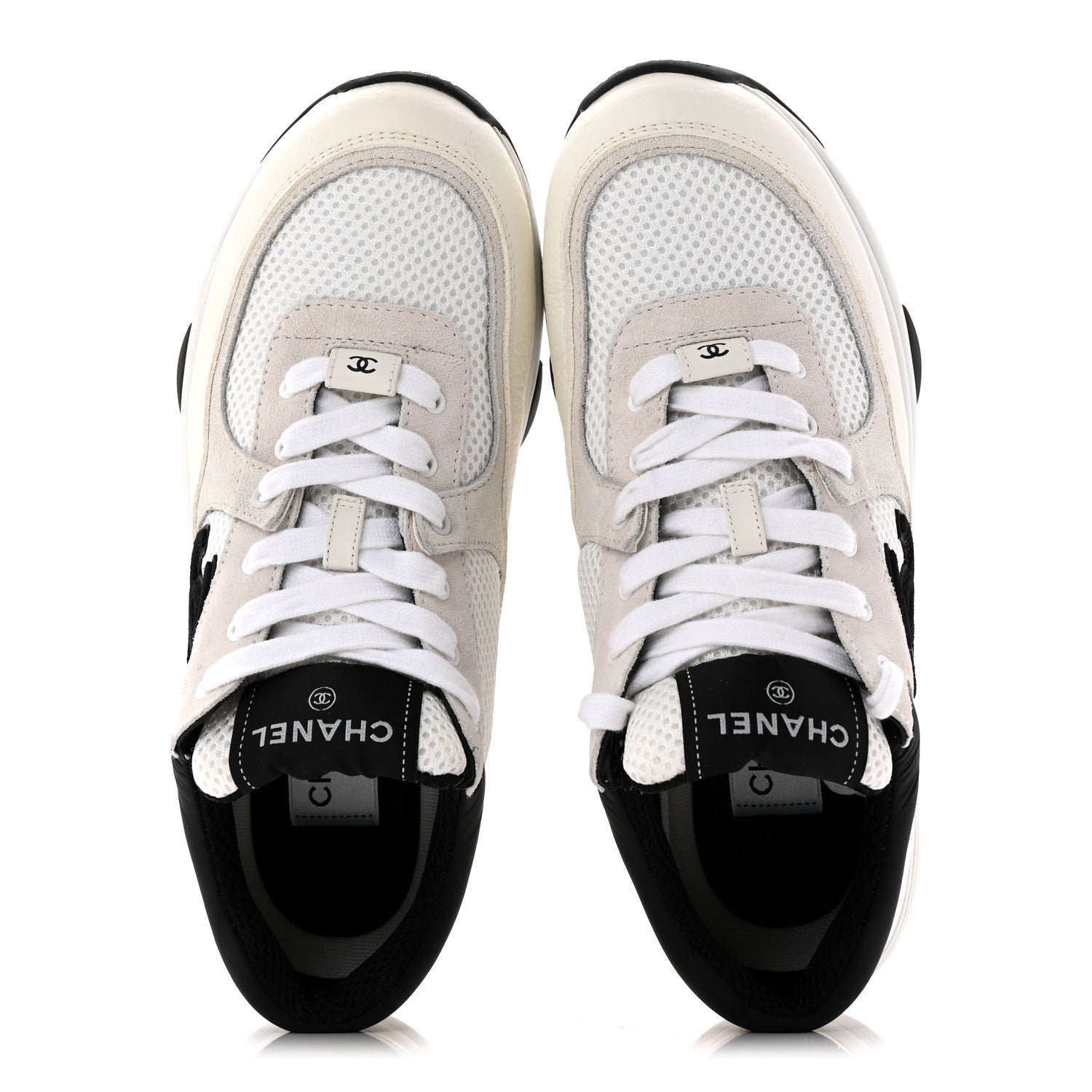 Mesh Suede Calfskin Grained Calfskin Womens CC Sneakers 37.5 White Black