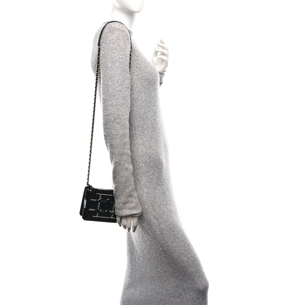 Chanel Plexiglass Patent Baguette Crystal Mini Boy Brick Flap Black