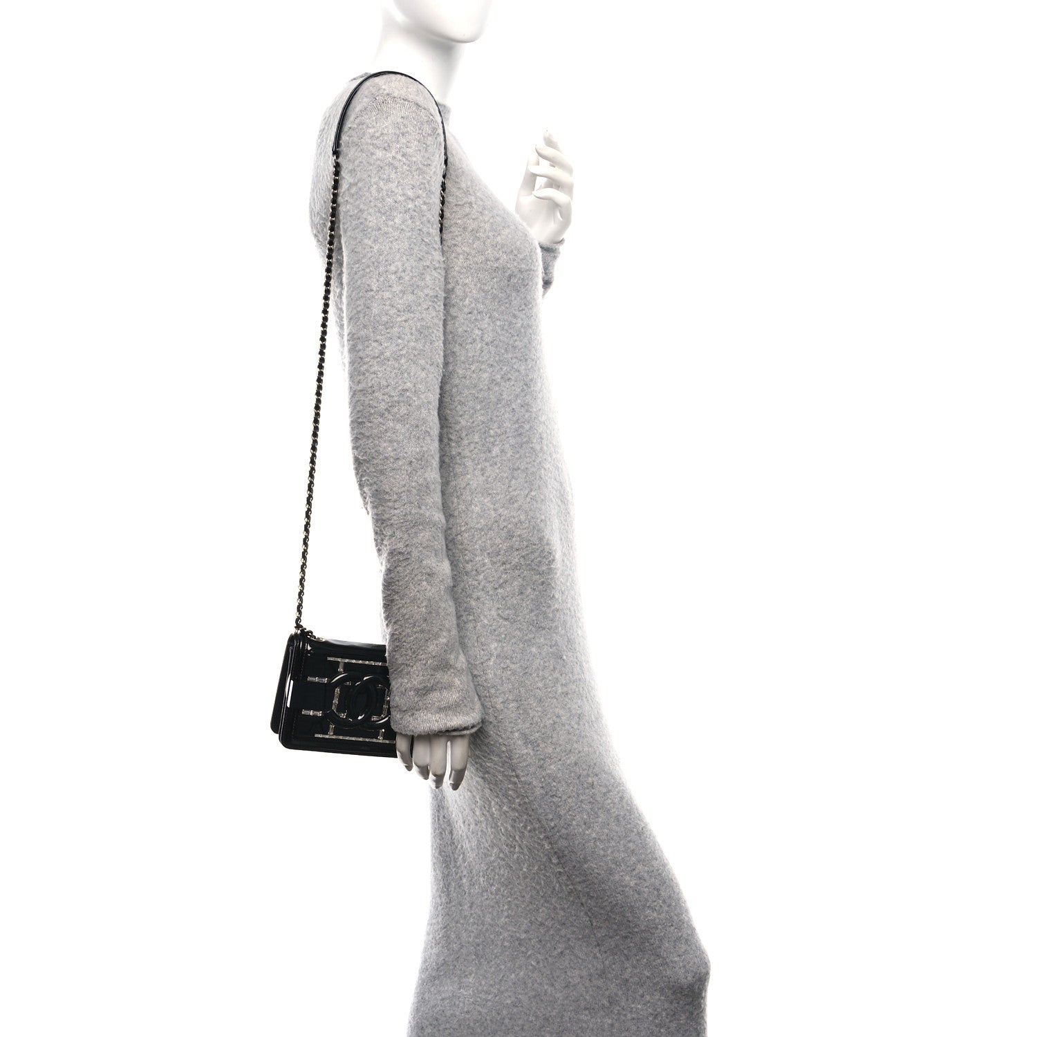 Chanel Plexiglass Patent Baguette Crystal Mini Boy Brick Flap Black