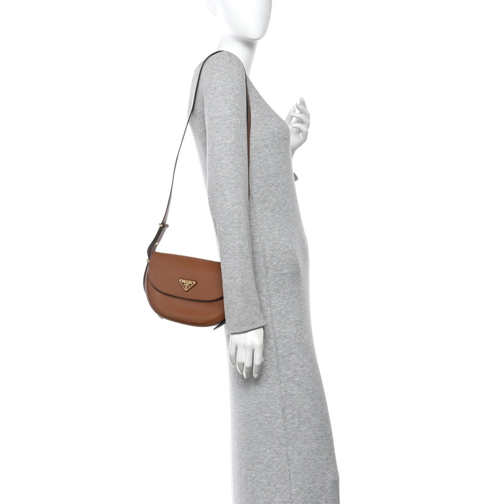 Prada Soft Calfskin Traingle Arque Flap Shoulder Bag Cognac
