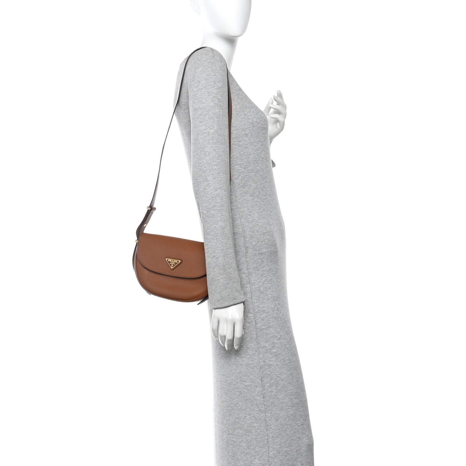 Prada Soft Calfskin Traingle Arque Flap Shoulder Bag Cognac