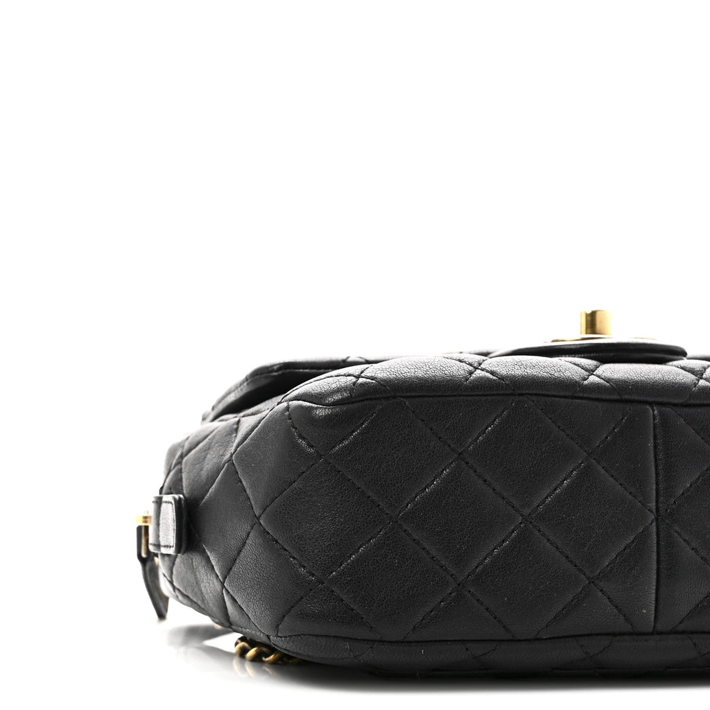 Chanel Sheepskin Quilted Trapezio Camera Case Black
