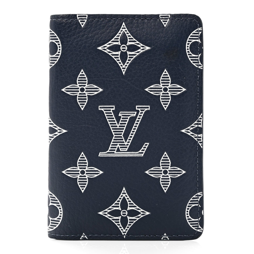 Louis Vuitton Calfskin Monogram Shadow Pocket Organizer Navy Blue White