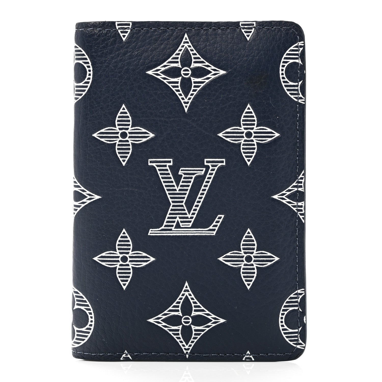 Louis Vuitton Calfskin Monogram Shadow Pocket Organizer Navy Blue White