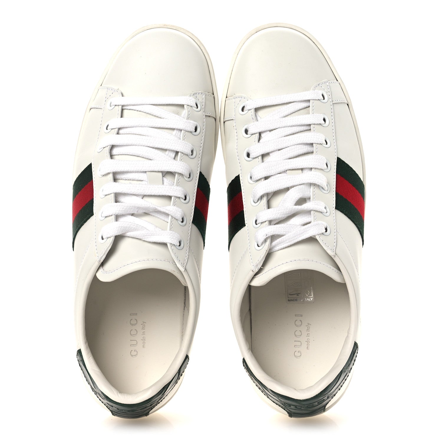 Gucci Calfskin Crocodile Web Womens Ace Sneakers 39 White Green