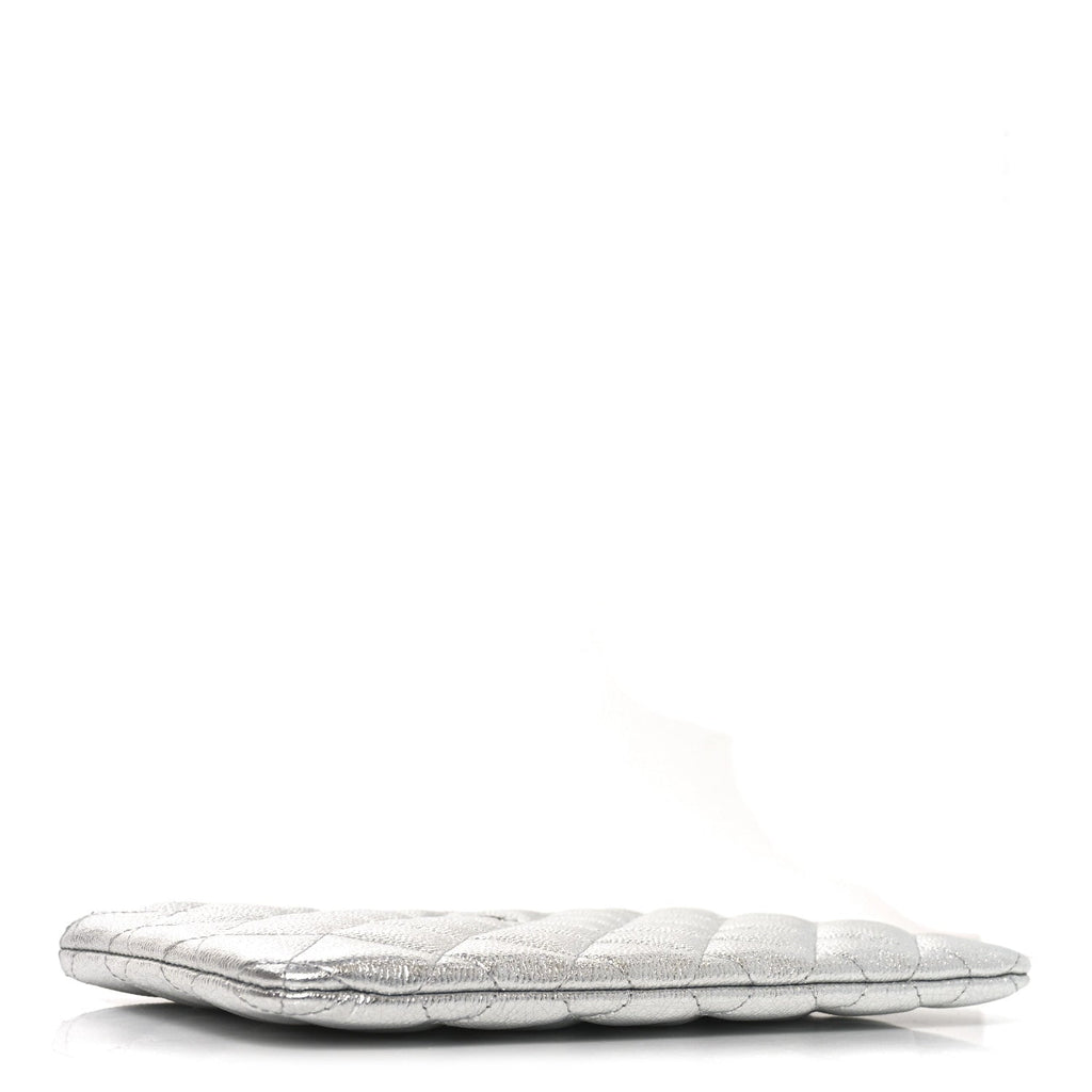 Metallic Caviar Quilted Small Zipped Pouch Silvery