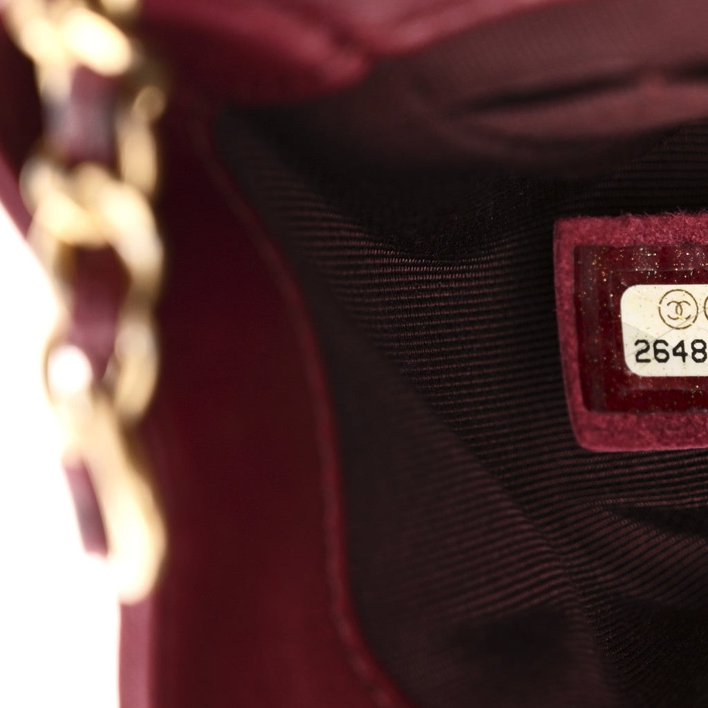 Chanel Glazed Calfskin Chevron Quilted Small Hampton Flap Burgundy