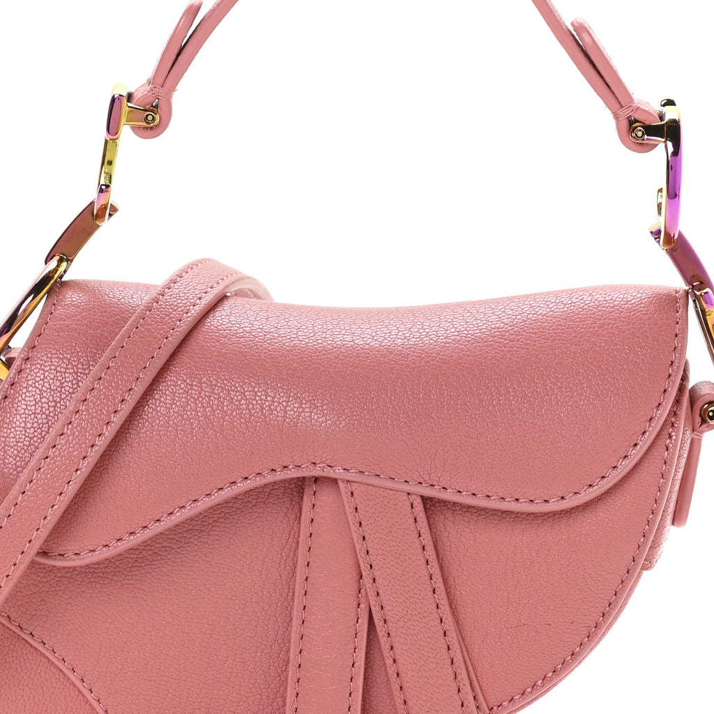 Christian Dior Goatskin Micro Saddle Bag With Strap Coral Powder