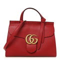 Gucci Calfskin Small GG Marmont Top Handle Bag Vulcanic Red