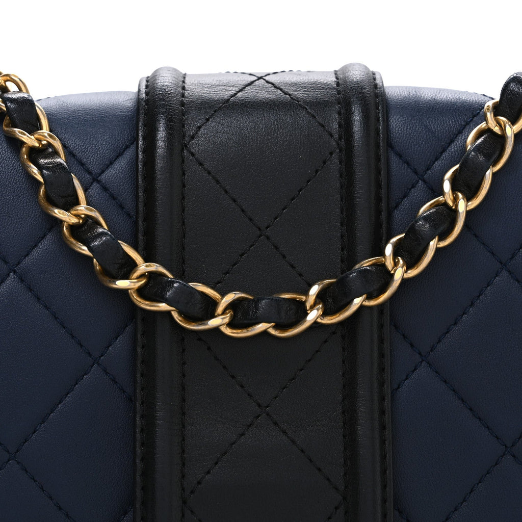 Chanel Lambskin Quilted Medium Elegant CC Flap Navy Black