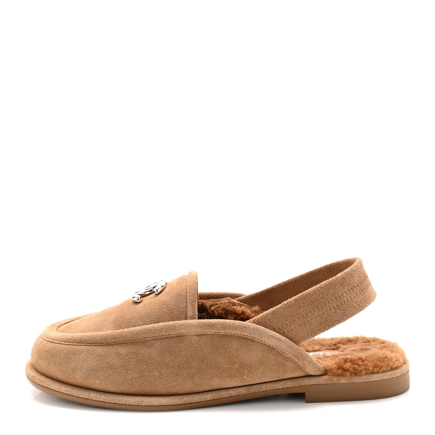 Chanel Suede Calfskin CC Slingback Loafers 36 Dark Beige