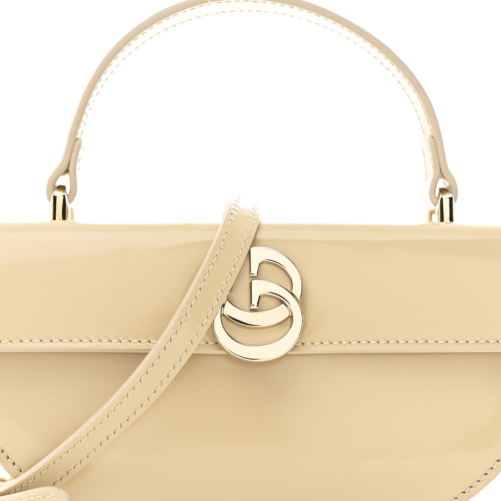 Gucci Patent Calfskin GG Half Moon Top Handle Bag Beige
