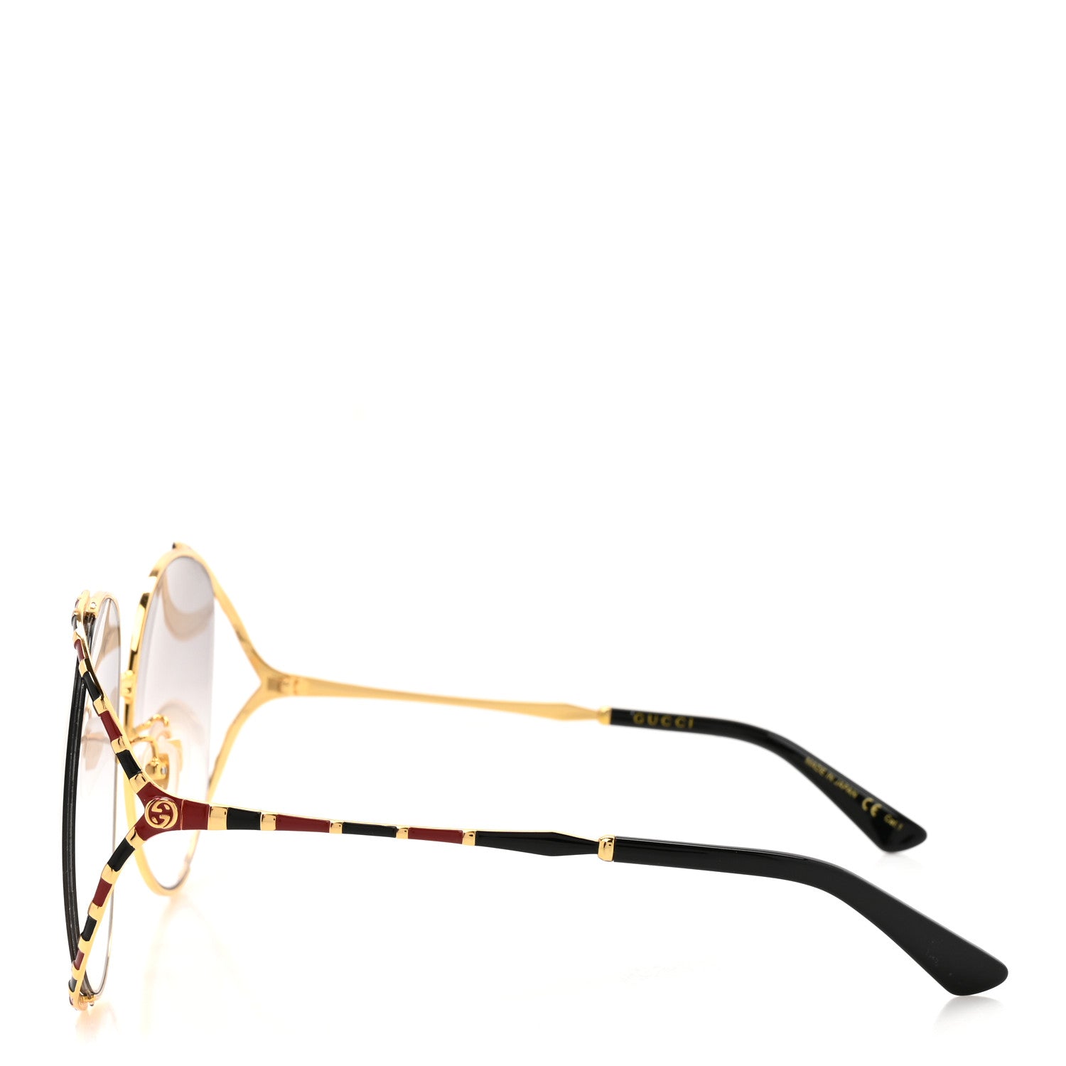 Gucci Metal Round Frame GG0595S Sunglasses Gold Black Red
