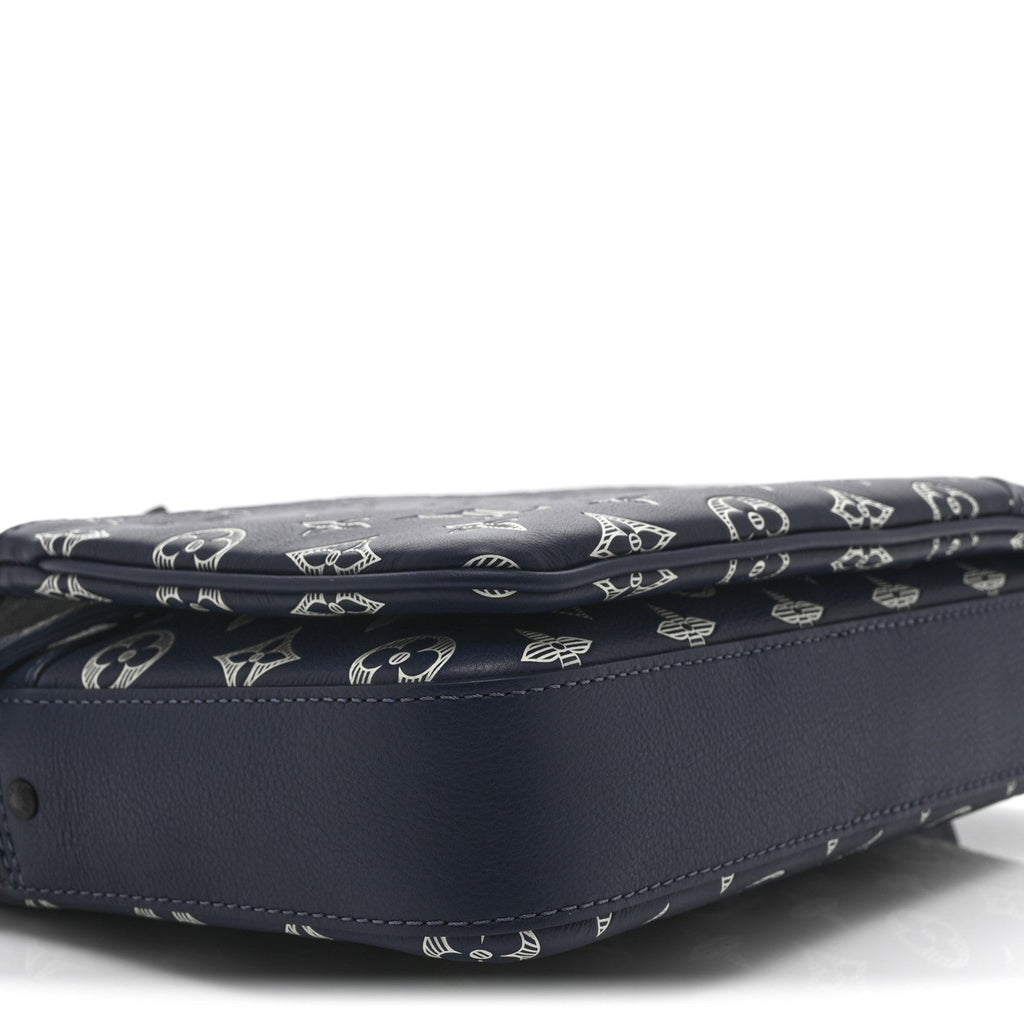 Louis Vuitton Calfskin Monogram Shadow Trio Messenger Navy White