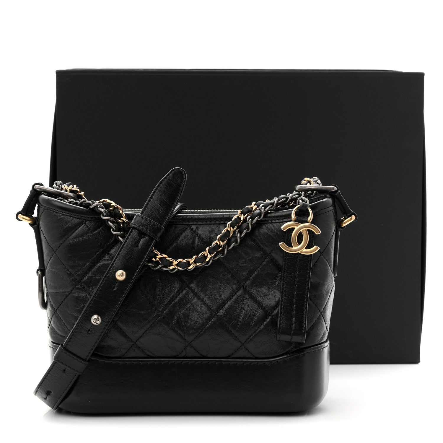 Chanel Aged Calfskin Quilted Small Gabrielle Hobo Black