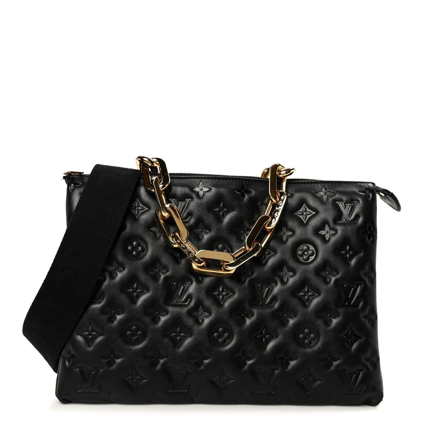 Louis Vuitton Lambskin Embossed Monogram Coussin MM Black