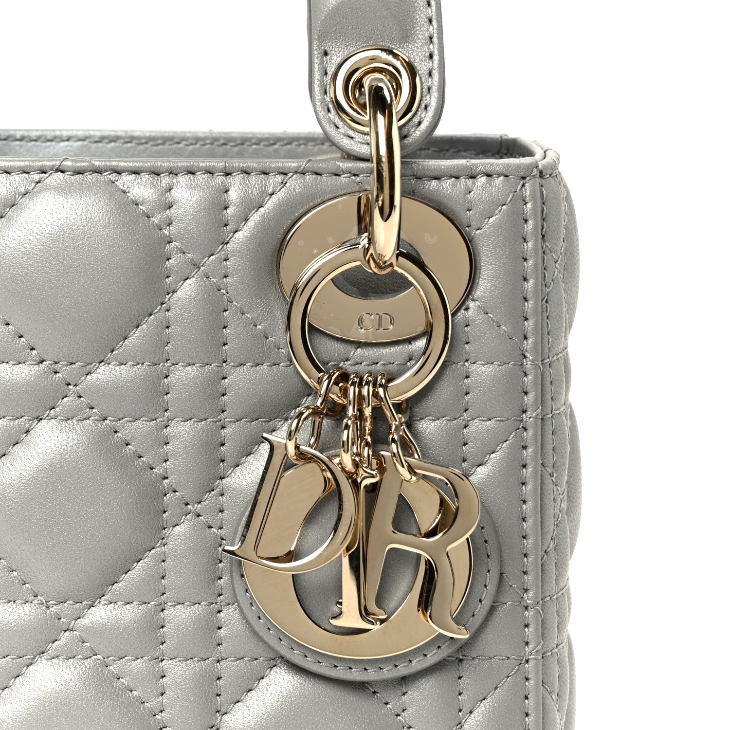 Christian Dior Metallic Lambskin Cannage Mini Lady Dior Grey