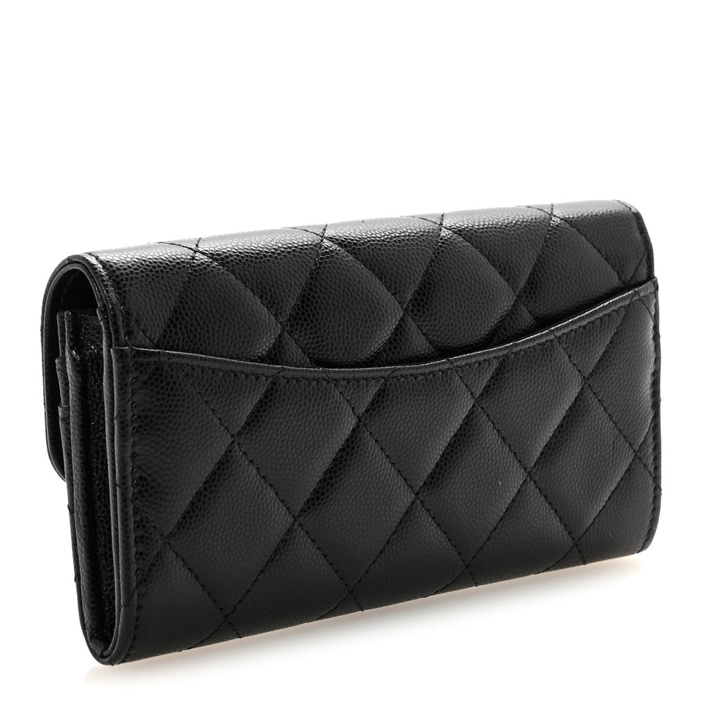 Caviar Quilted Medium Gusset Flap Wallet Black