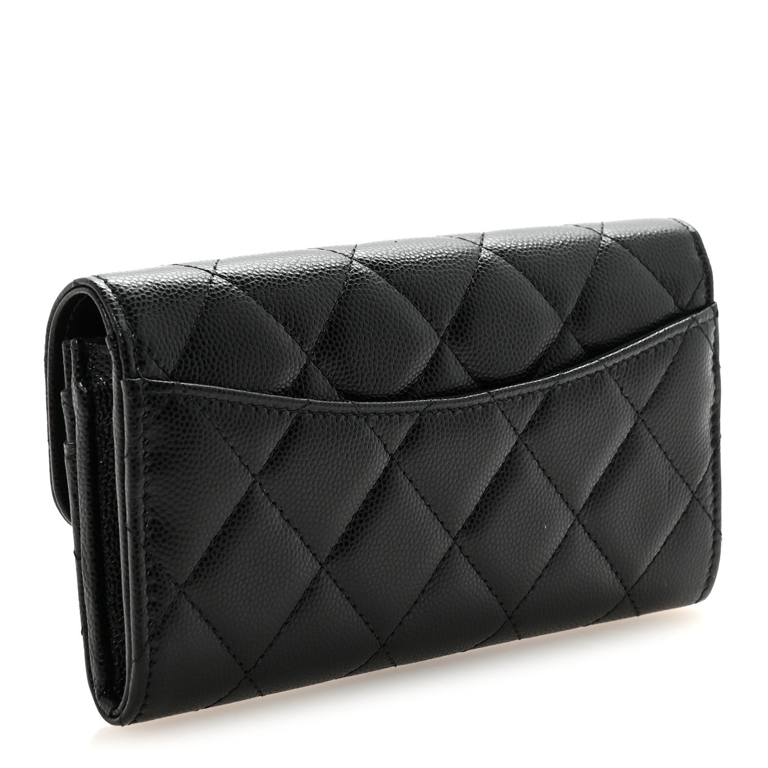 Caviar Quilted Medium Gusset Flap Wallet Black