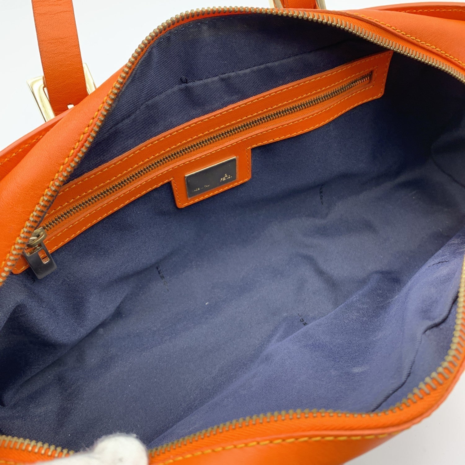 FENDI Wicker And Orange Leather Studded Tote Handbag Satchel