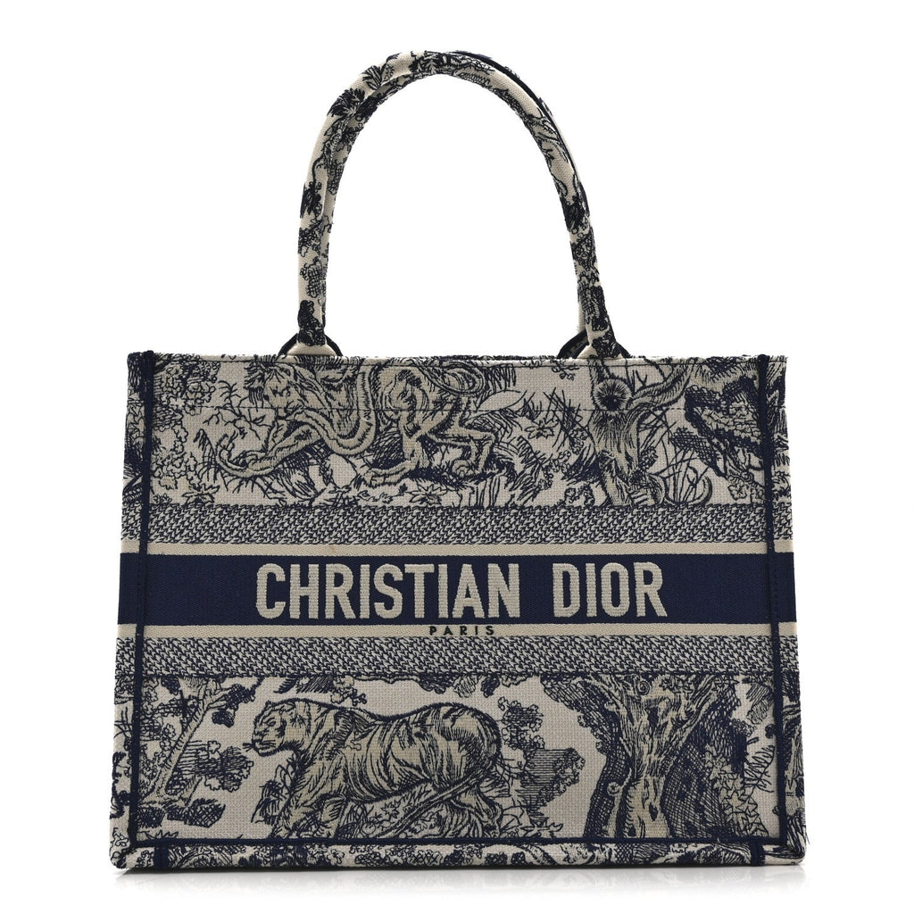 Christian Dior Canvas Embroidered Medium Dioriviera Toile De Jouy Book Tote Blue