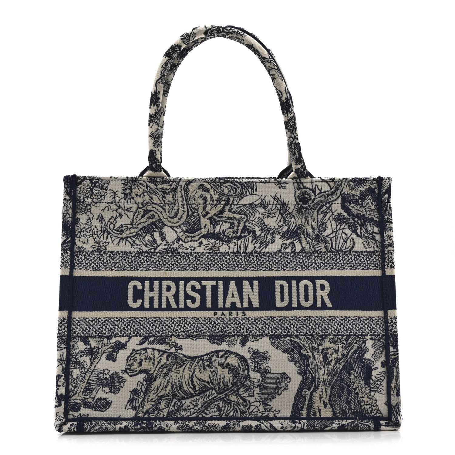 Christian Dior Canvas Embroidered Medium Dioriviera Toile De Jouy Book Tote Blue