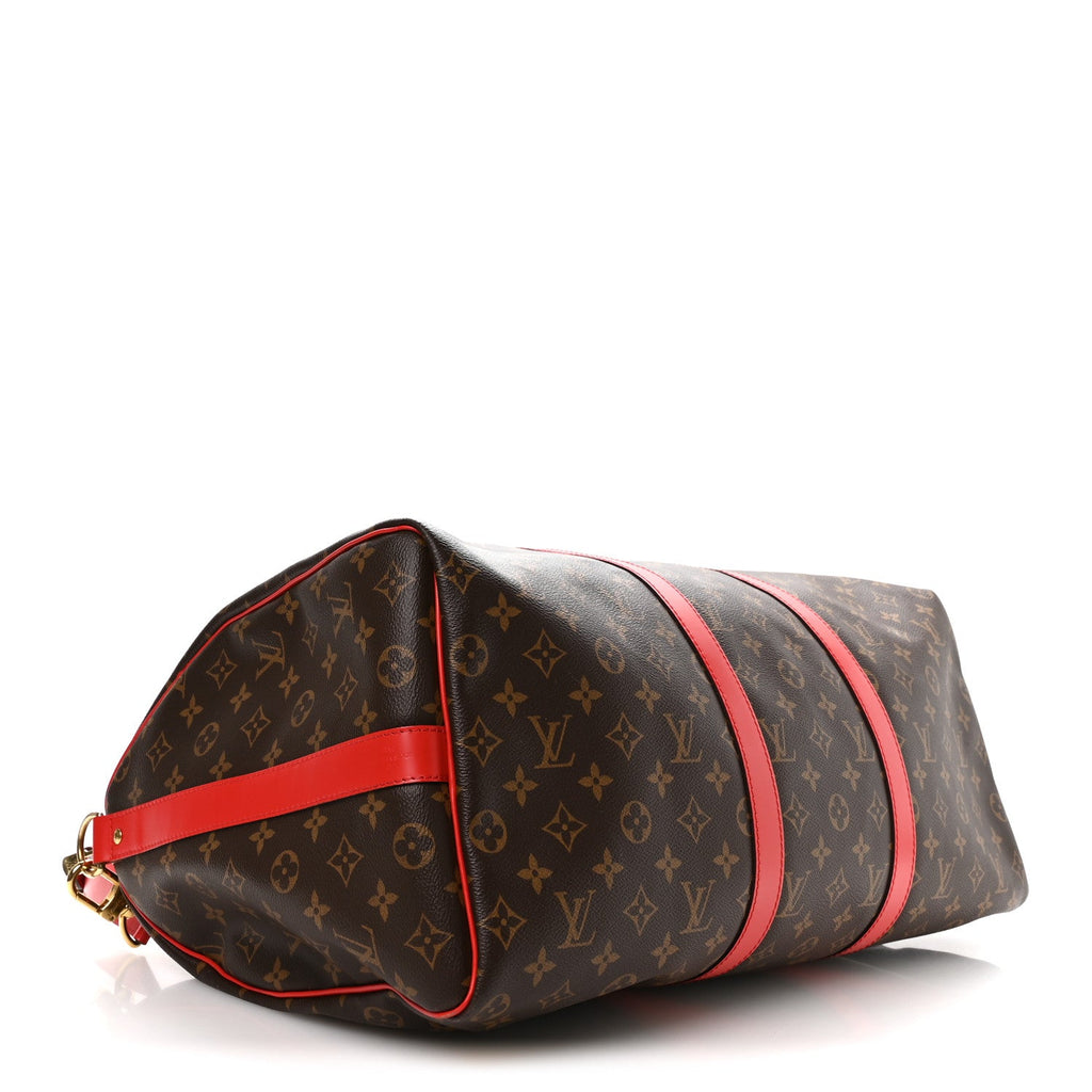 Louis Vuitton Calfskin Monogram Keepall Bandouliere 50 Coquelicot