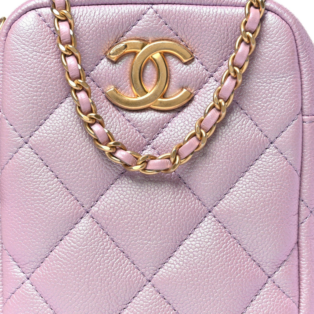 Chanel Iridescent Caviar Quilted Vertical My Perfect Camera Case Pink